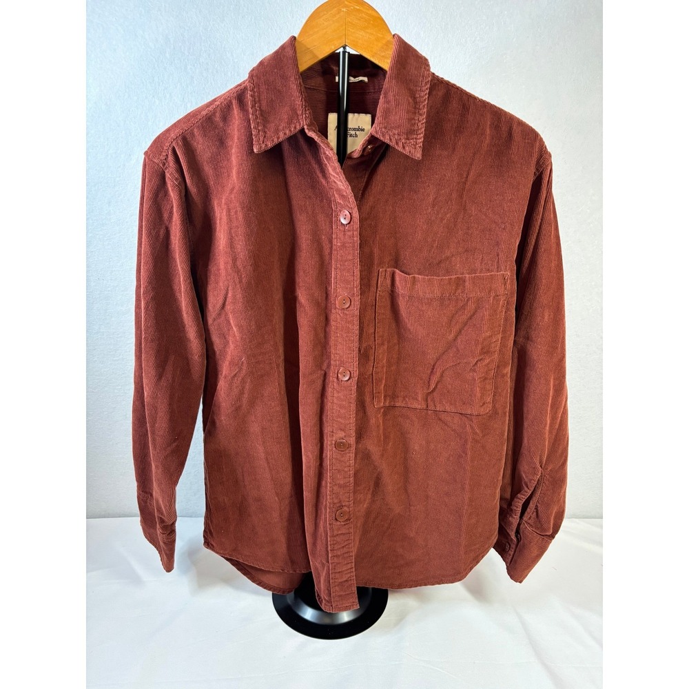 Abercrombie & Fitch Womens XS Oversized Corduroy Button Down Shirt Rust Brown